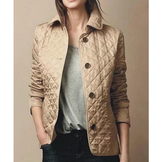 Women's Quilted Jacket - Tailored Fit - Wide Collar - Button-Up Elegant Outerwear