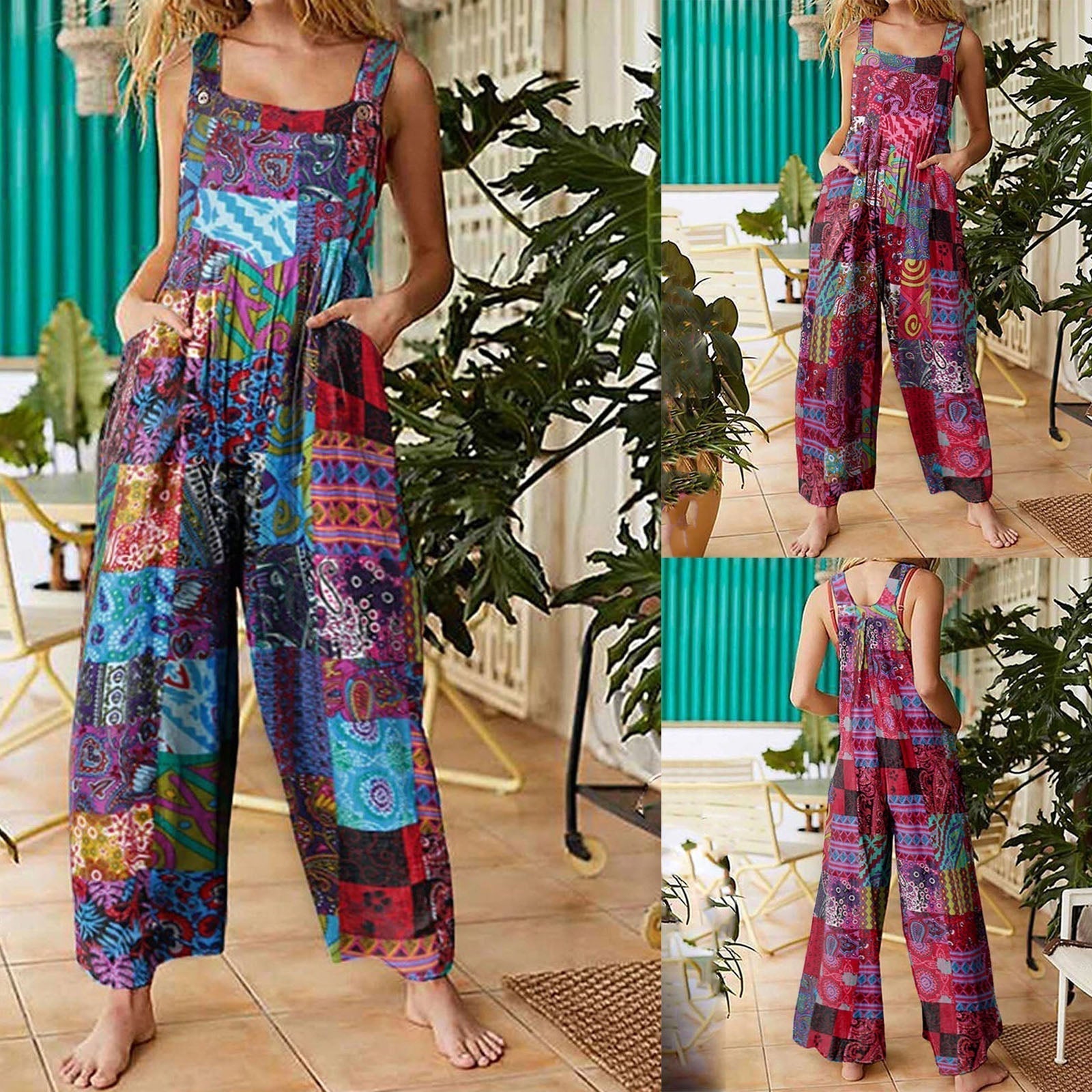 Style Women's Jumpsuits - Summery jumpsuits with multicolour pattern