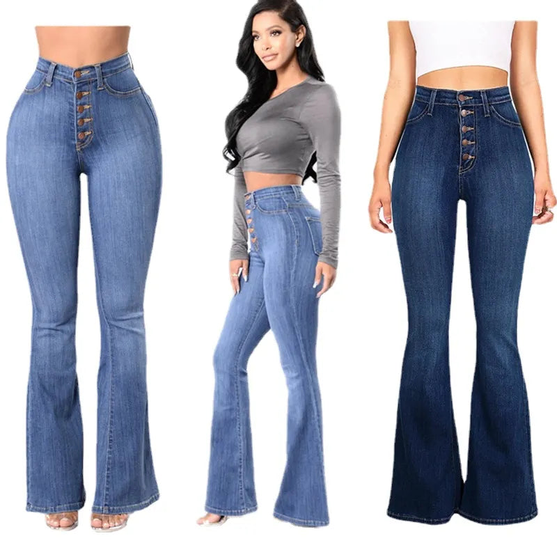 Women's jeans with a high waist and flared leg