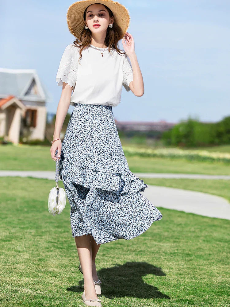 Summery floral pleated skirt