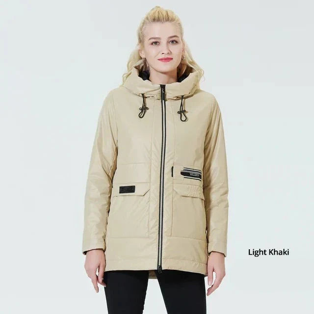 Women's windproof hooded jacket with cosy inside pockets