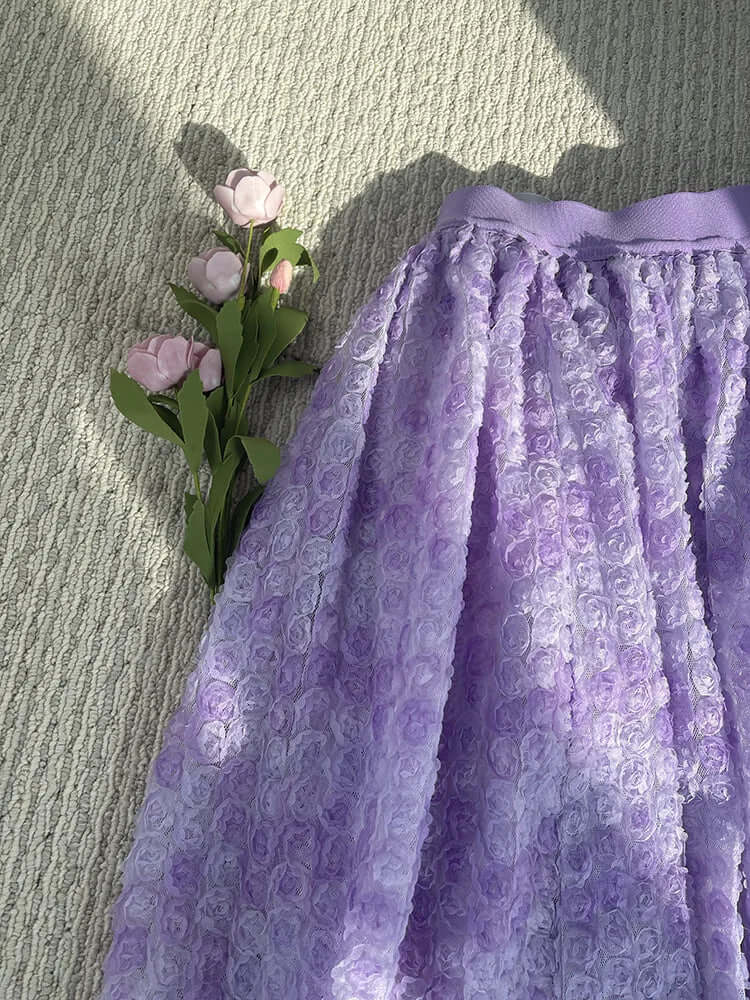 Purple floral skirt with high-quality 3D floral decoration