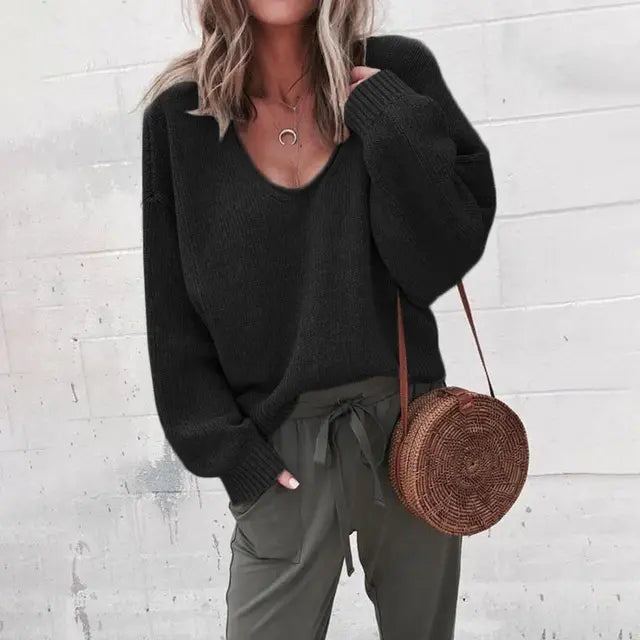 Loose V-neck knitted Top Jumper