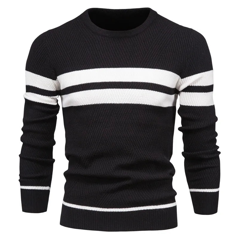 Warm men's round neck patchwork slimline sweater