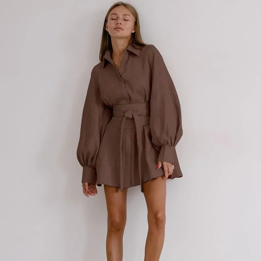 Vivian - Shirt dress with lantern sleeves and waistband