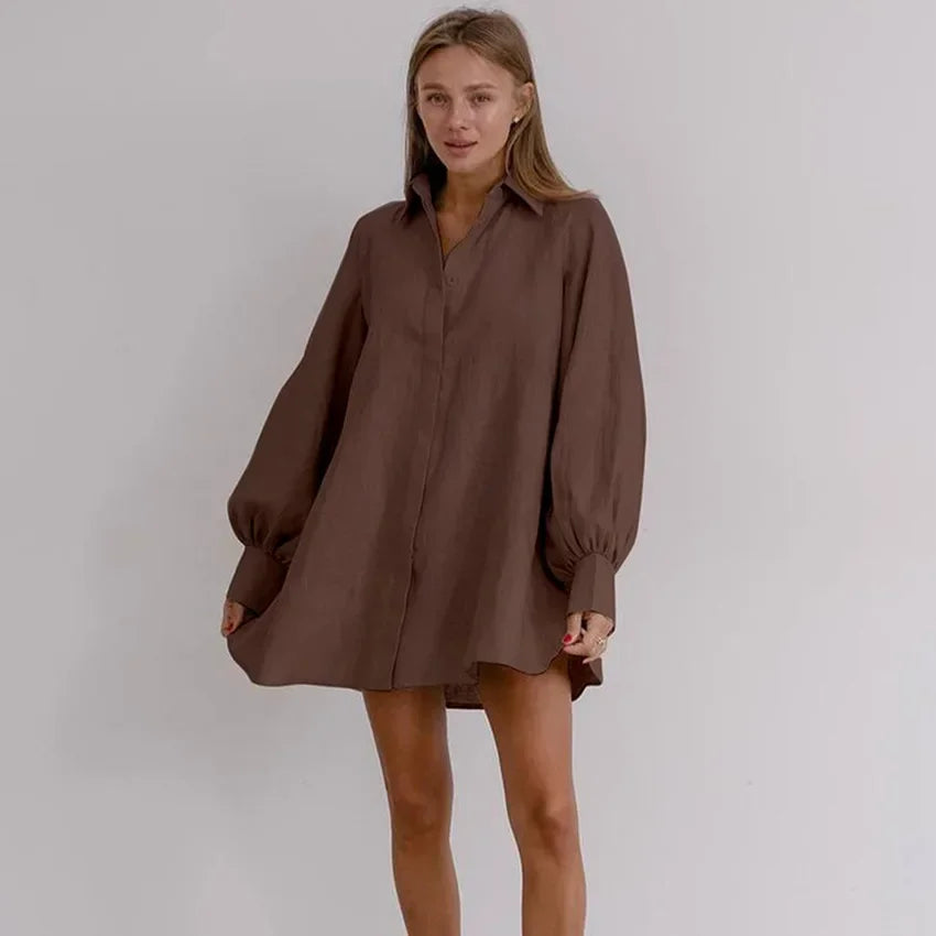 Vivian - Shirt dress with lantern sleeves and waistband