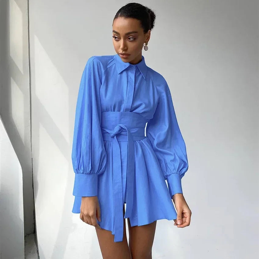 Vivian - Shirt dress with lantern sleeves and waistband