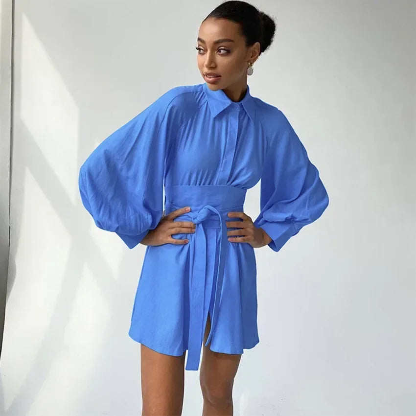 Vivian - Shirt dress with lantern sleeves and waistband