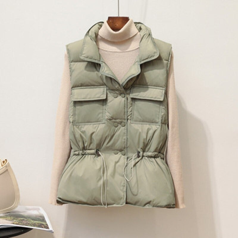 Drawstring gilet vest jacket for women