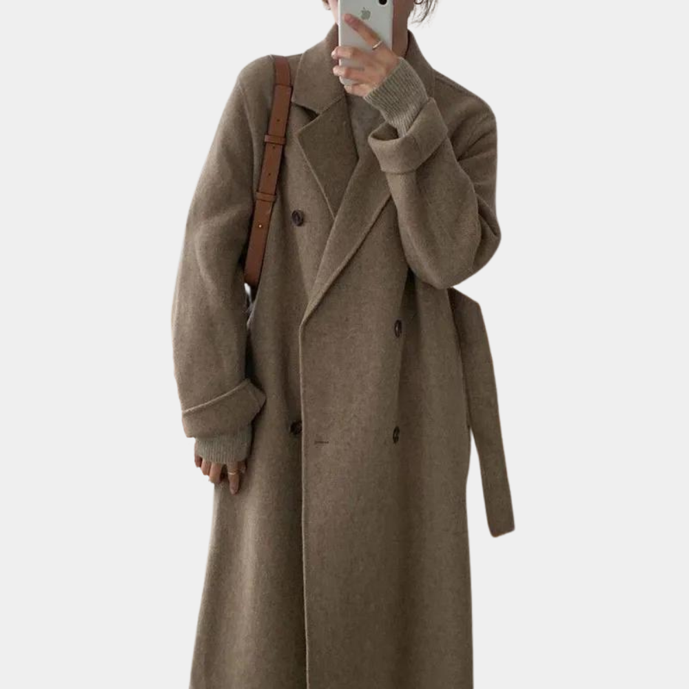 Oversized double breasted long wool coat for women