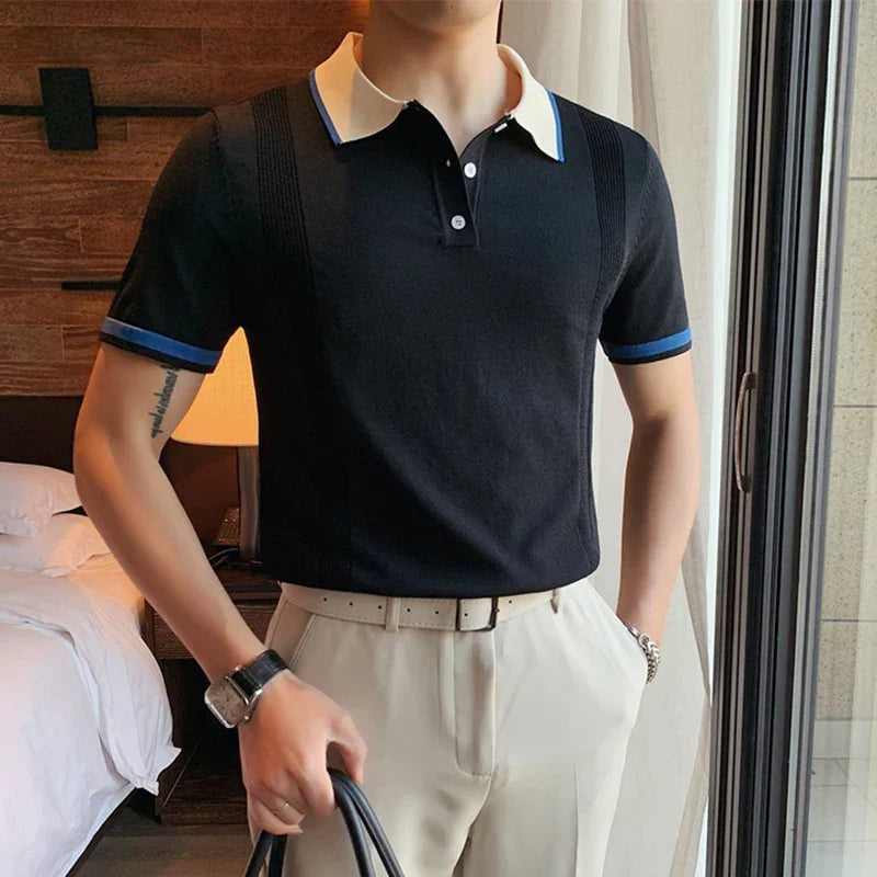 Julian - Polo shirt with ribbed cuffs and contrast collar