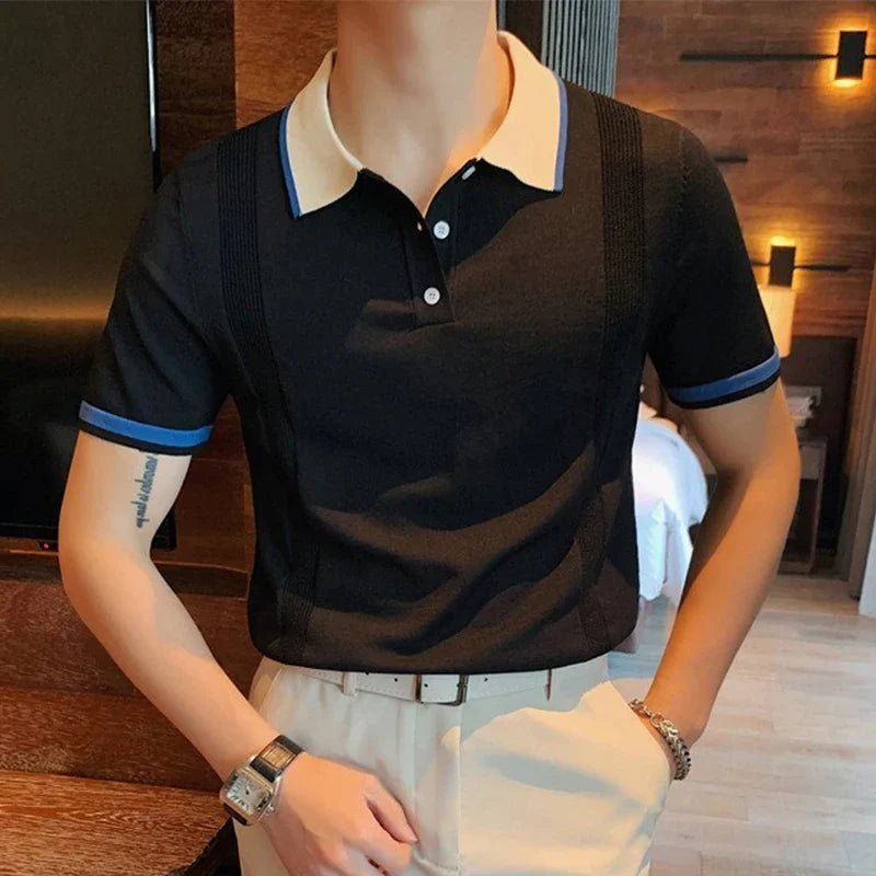 Julian - Polo shirt with ribbed cuffs and contrast collar