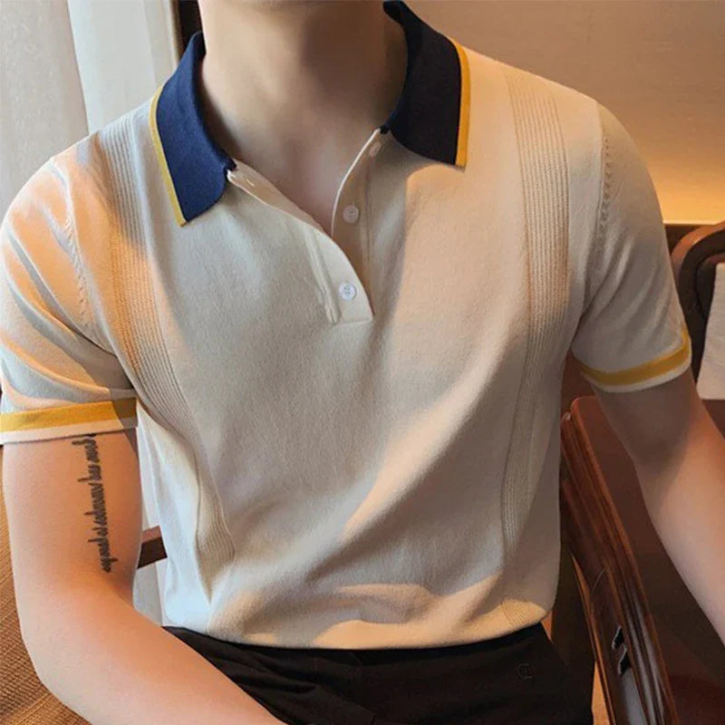 Julian - Polo shirt with ribbed cuffs and contrast collar