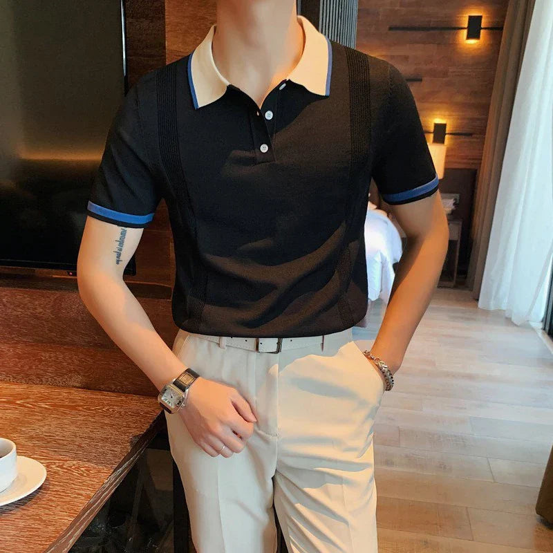 Julian - Polo shirt with ribbed cuffs and contrast collar