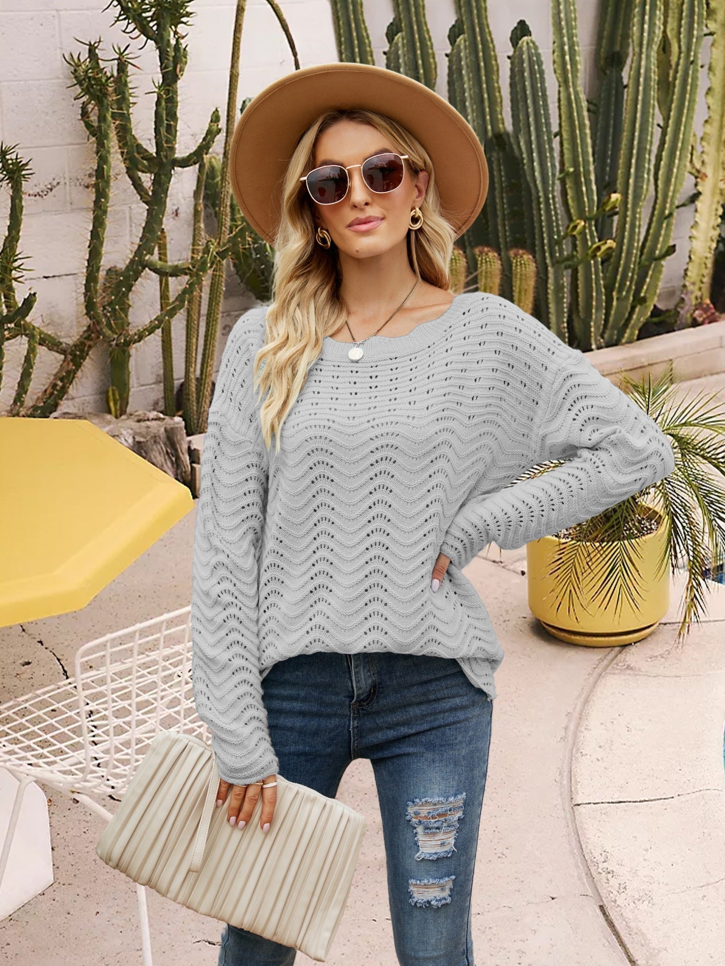 Sallie - lace long sleeve knitted  sweater