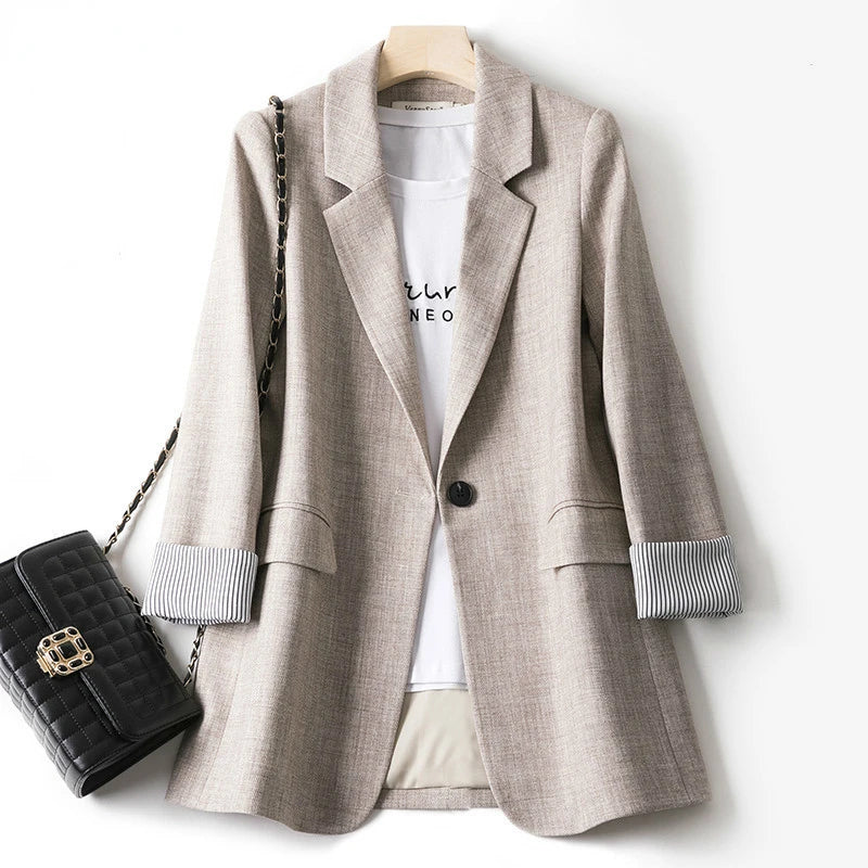 Women's trendy patchwork blazer with a loose fit, one-button fastening and minimalist design