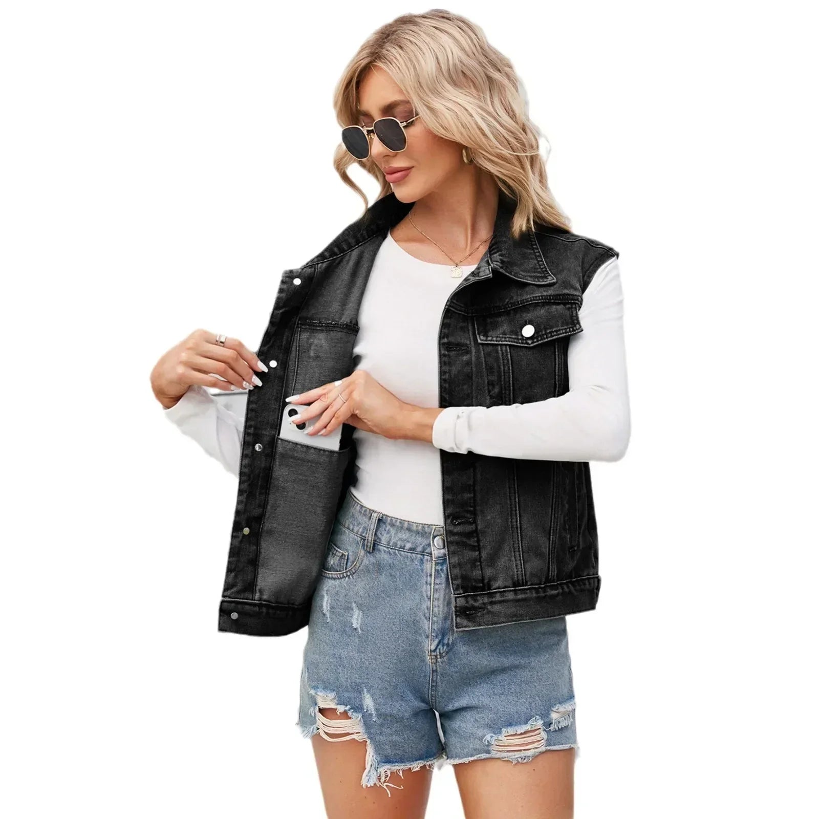 Sleeveless denim vest for women
