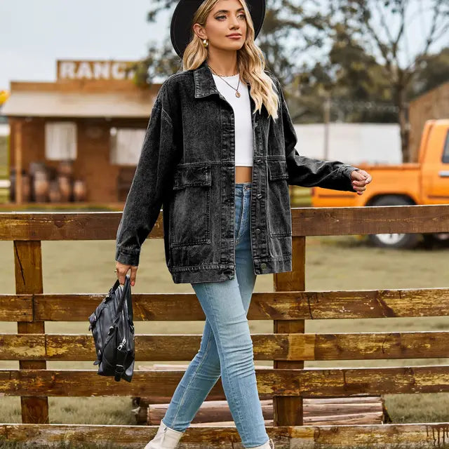 Versatile Retro Denim Jacket for Women - Classic Slim Fit Casual Fall Outerwear