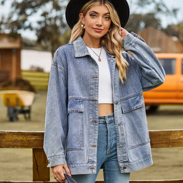 Versatile Retro Denim Jacket for Women - Classic Slim Fit Casual Fall Outerwear