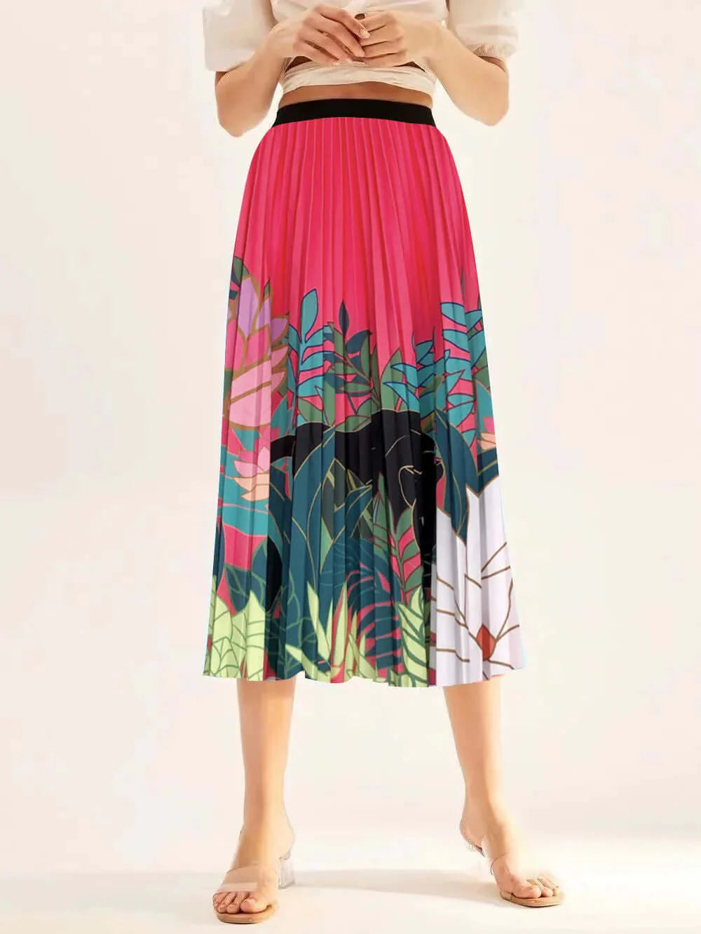 Pleated skirt with leaf pattern