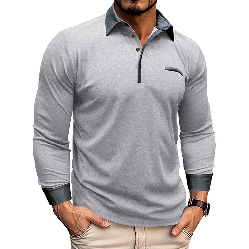 Darren - Long-sleeved men's polo shirt with lapels