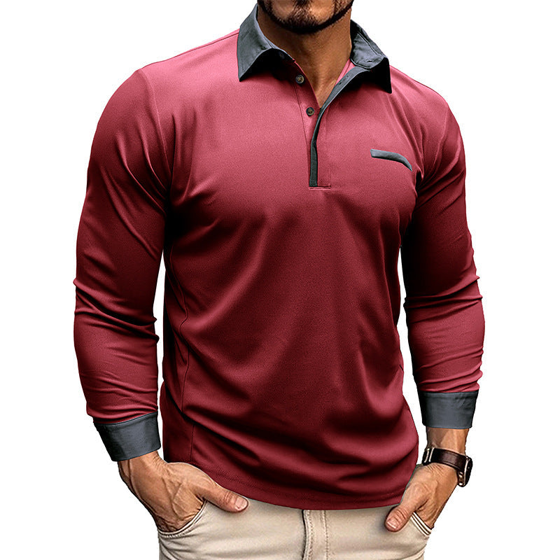 Darren - Long-sleeved men's polo shirt with lapels