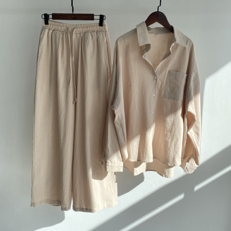 Cotton linen shirt and high-waisted trousers in a set