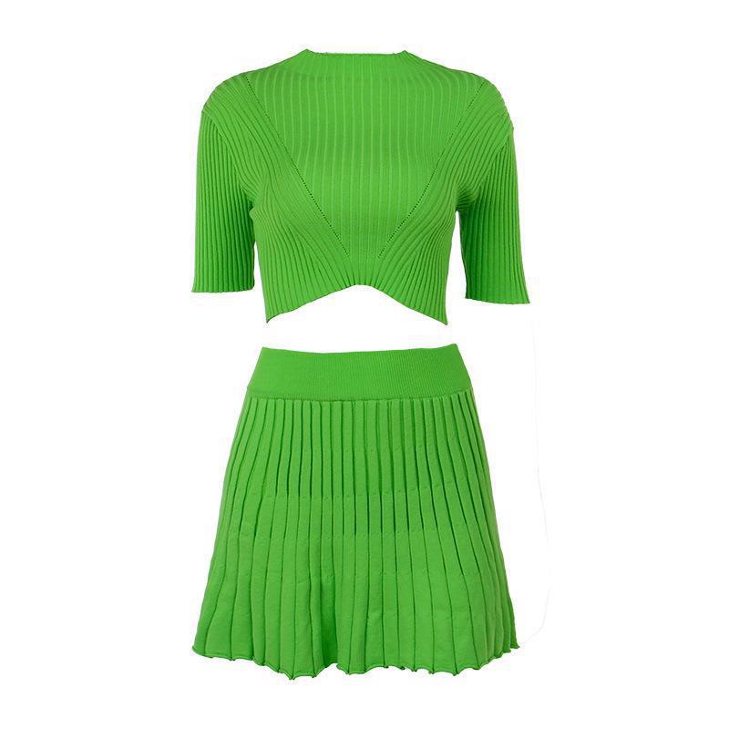 Seraphina - Ribbed crop top with matching pleated skirt