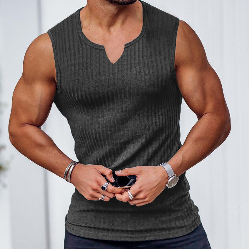 Men's Stripes Fitness Sports Slim-Fit V-Neck Vest 77785035YY