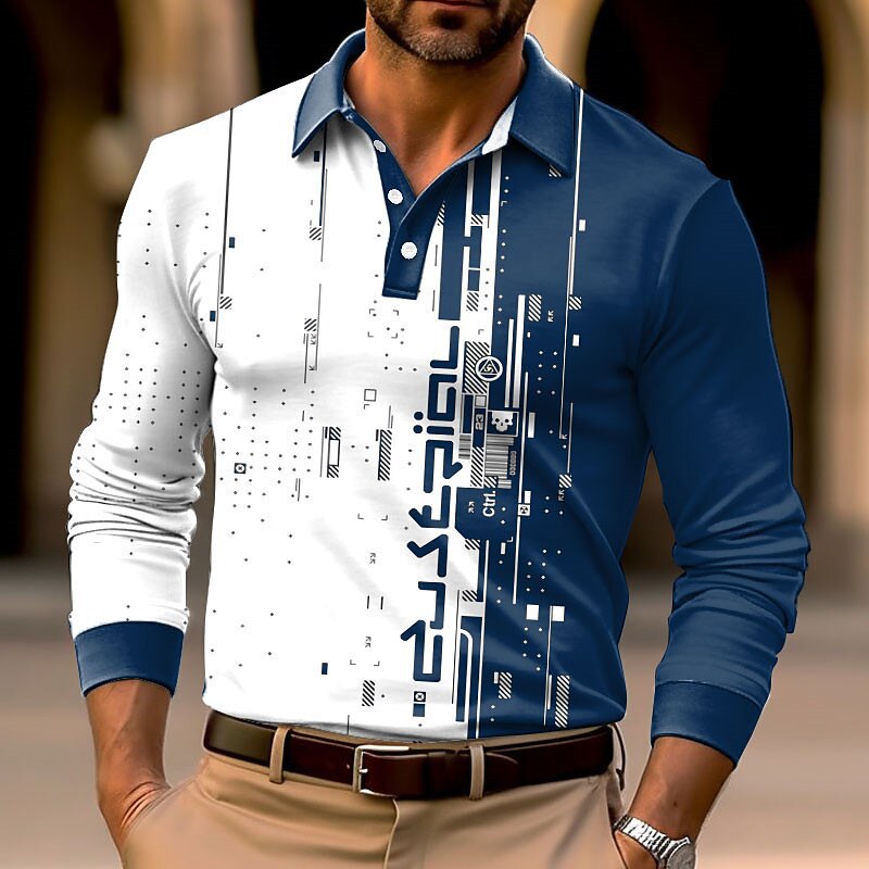 Men's Fashion 3D Printed Long Sleeve Polo Shirt 68212630YY