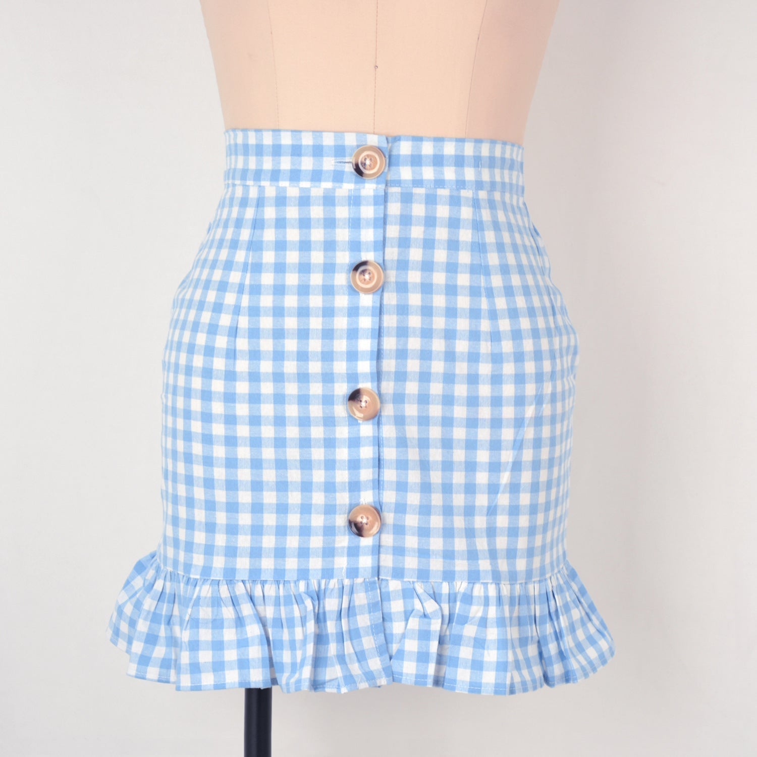 Ladies Checked Lotus Leaf Skirt High Waist