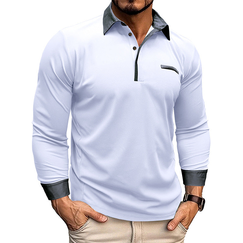 Darren - Long-sleeved men's polo shirt with lapels