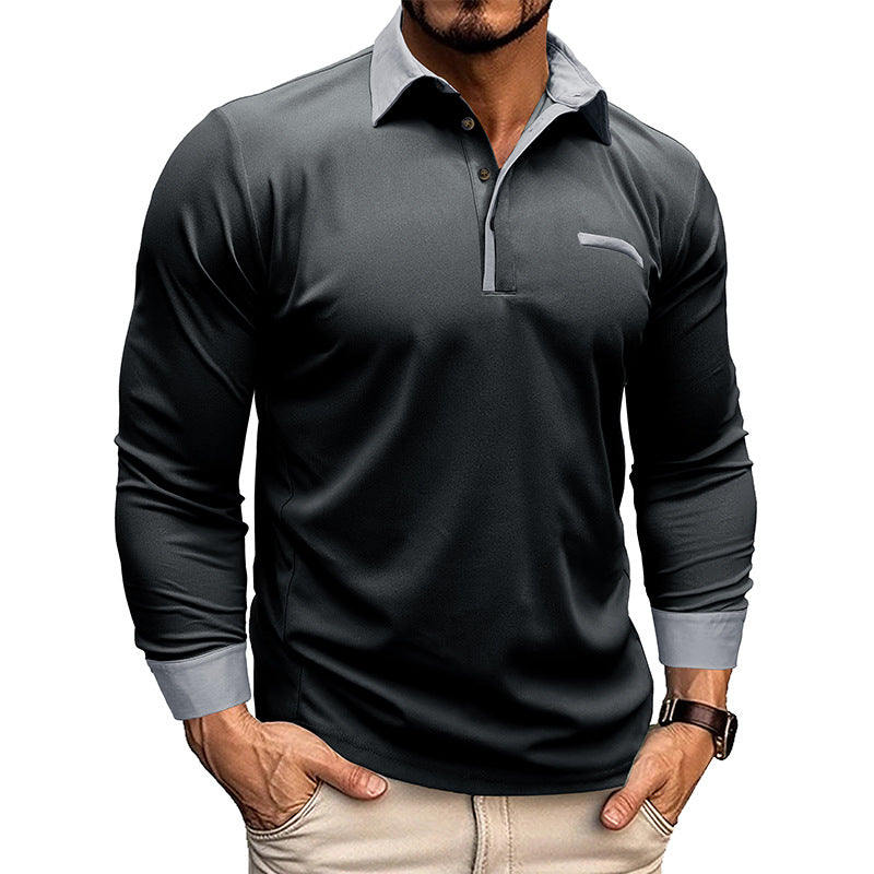 Darren - Long-sleeved men's polo shirt with lapels