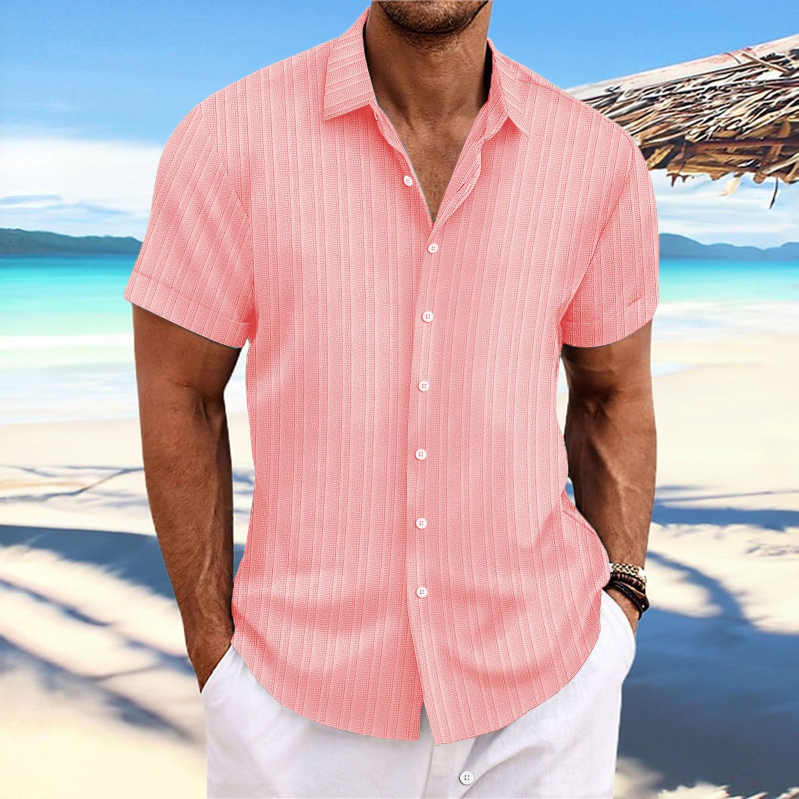 Alvaro - Striped cotton and linen-like shirt for men