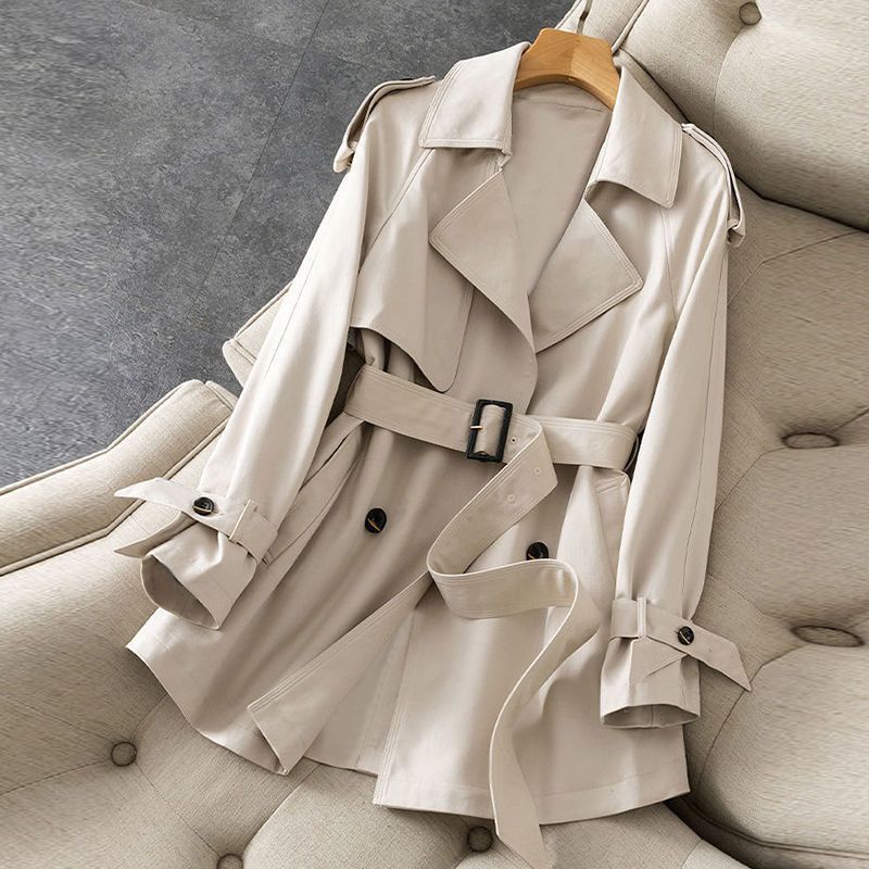 Women's Trench Coat - Double Breasted - Belted Waist - Knee Length - Classic Lapel