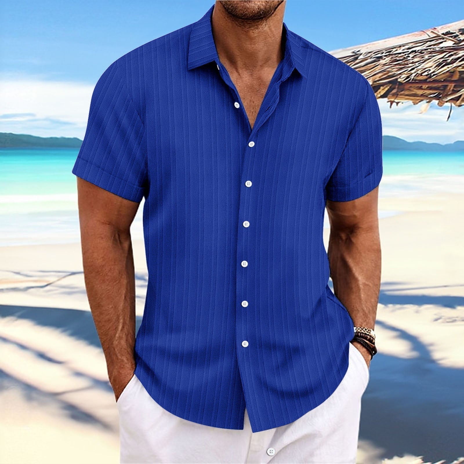 Alvaro - Striped cotton and linen-like shirt for men