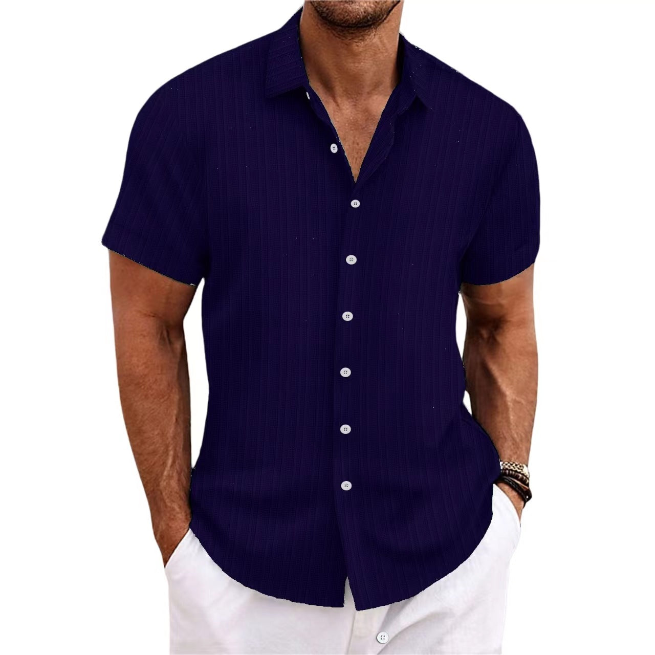 Alvaro - Striped cotton and linen-like shirt for men