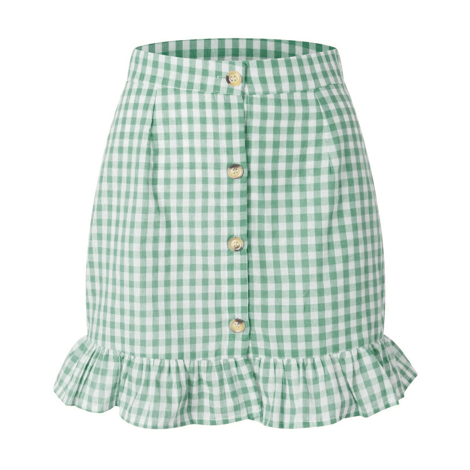 Ladies Checked Lotus Leaf Skirt High Waist