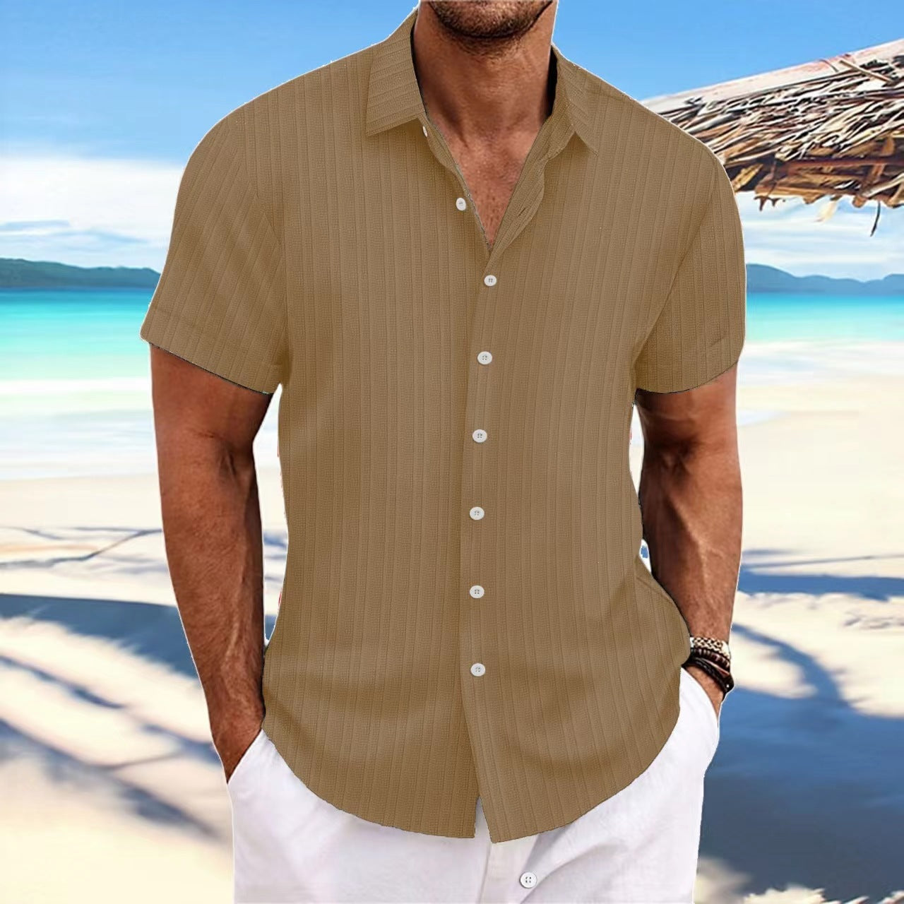 Alvaro - Striped cotton and linen-like shirt for men