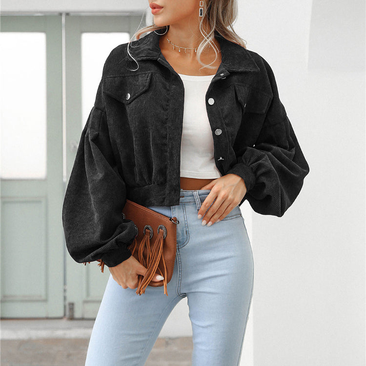 Melis | Cropped Corduroy Lantern Sleeve Jacket