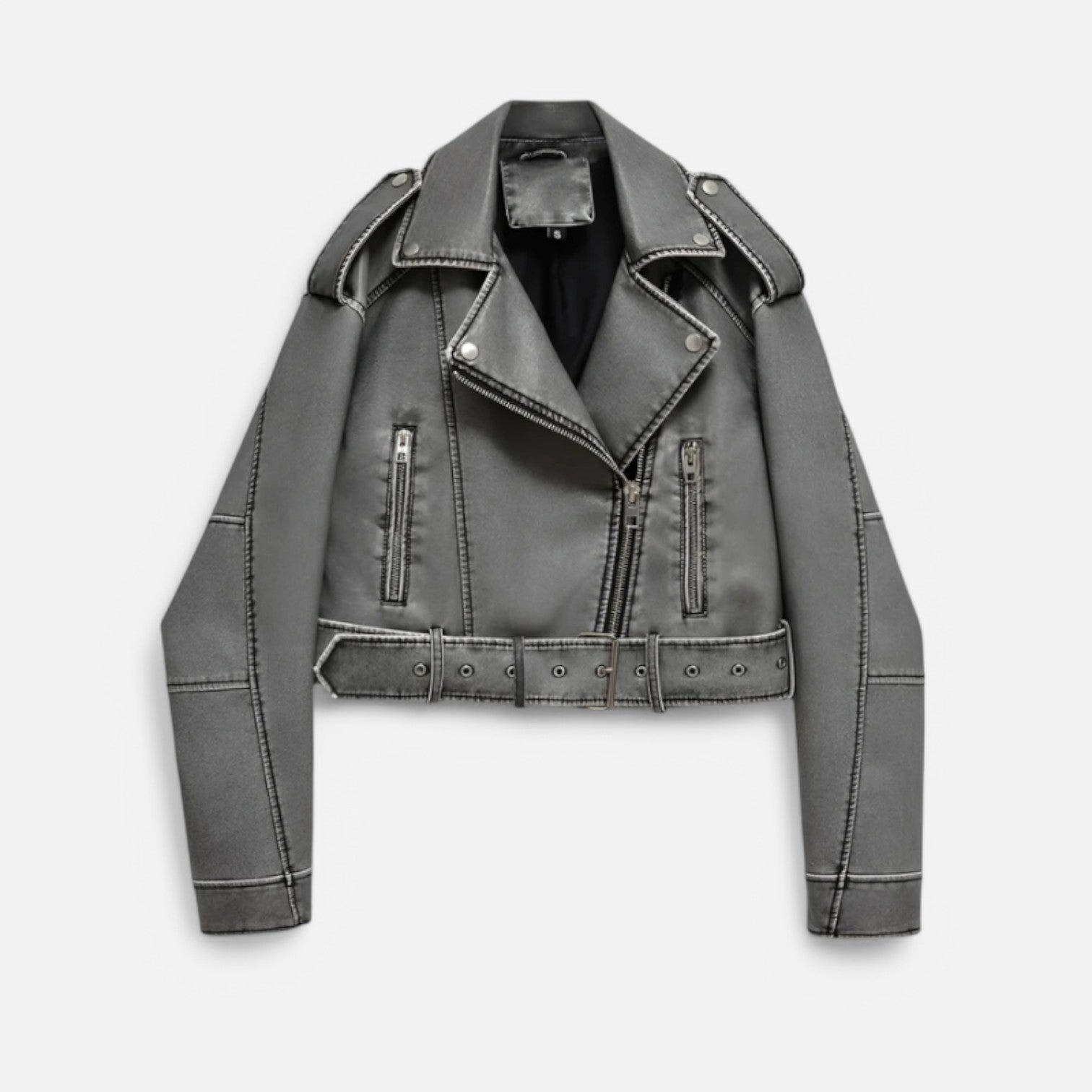 Monacogents | Vintage Washed Faux Leather Moto Jacket