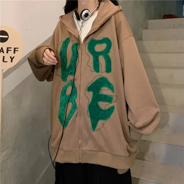 Oversized hoodie with eye-catching letter applications