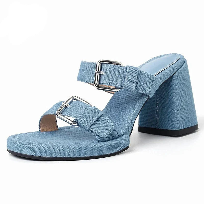 Square high heels with buckle