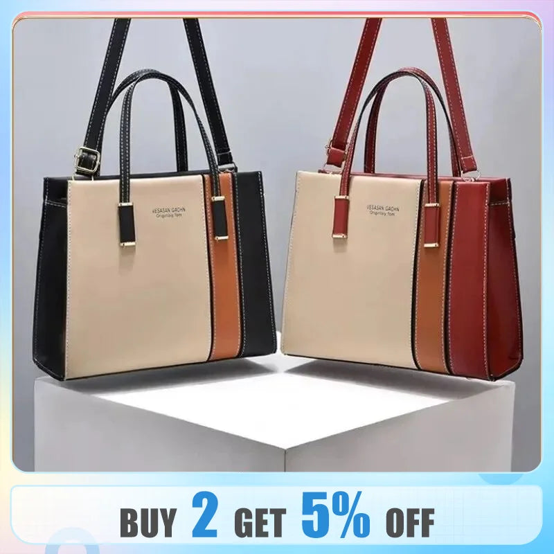 Patchwork handbag for women with adjustable strap