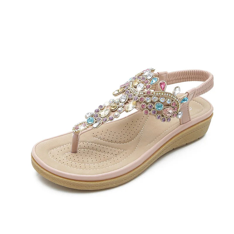 Fashionable women's sandals with rhinestones and platform