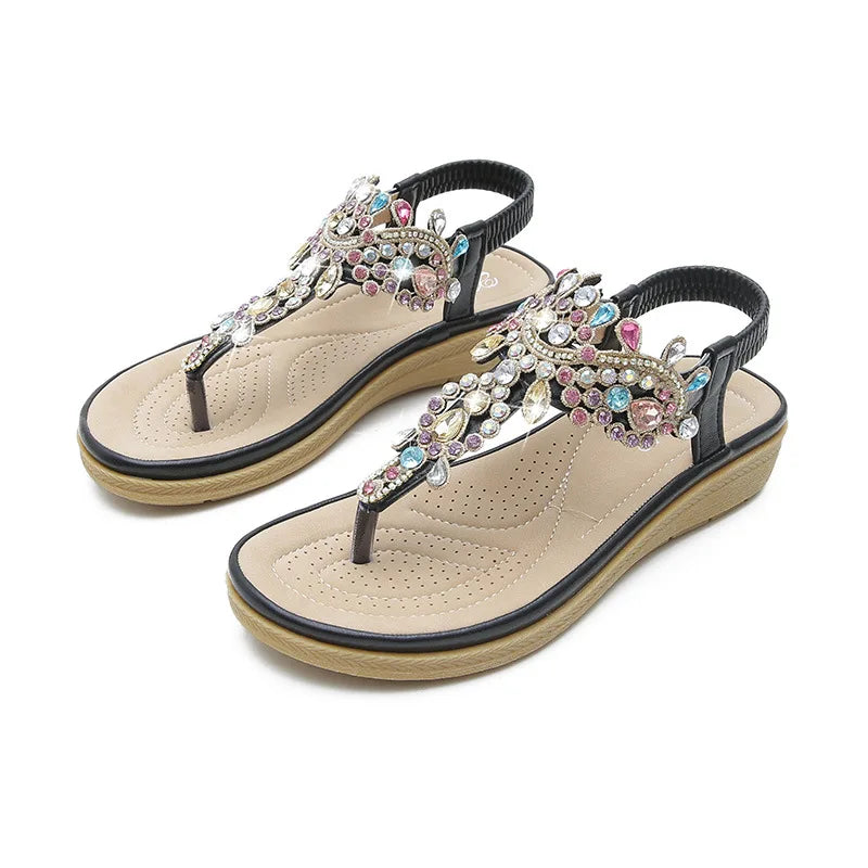 Fashionable women's sandals with rhinestones and platform