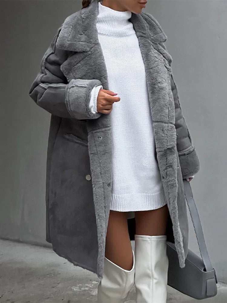 Long shearling teddy coat for women