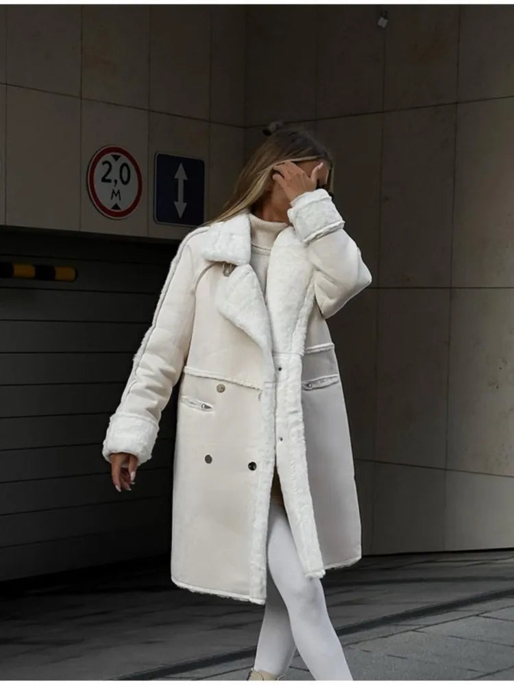 Long shearling teddy coat for women