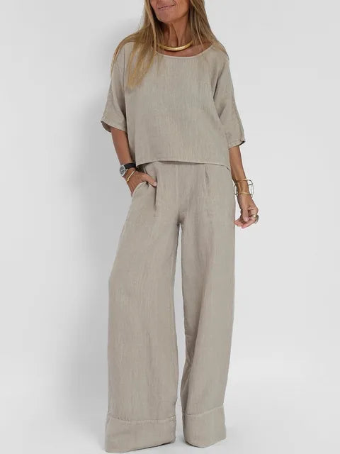 Salvy - Chic two-piece set made of cotton and hemp