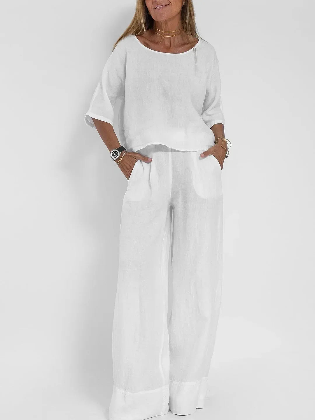 Salvy - Chic two-piece set made of cotton and hemp